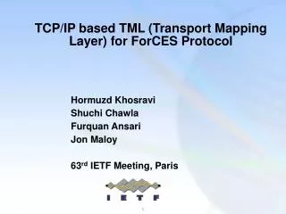 TCP/IP based TML (Transport Mapping Layer) for ForCES Protocol