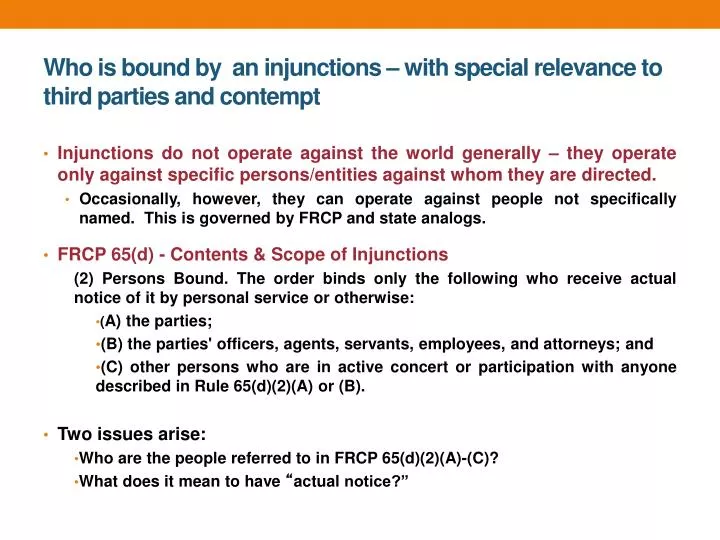 who is bound by an injunctions with special relevance to third parties and contempt