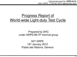 Progress Report of World-wide Light-duty Test Cycle