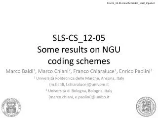 SLS-CS_12-05 Some results on NGU coding schemes