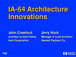 IA-64 Architecture Innovations