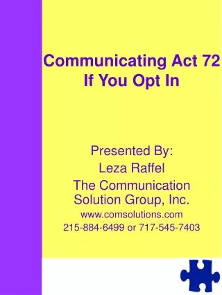 Communicating Act 72 If You Opt In