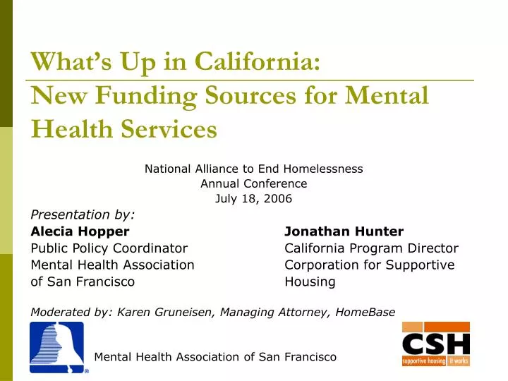 what s up in california new funding sources for mental health services