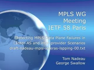 MPLS WG Meeting IETF 58 Paris