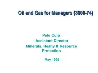 Oil and Gas for Managers (3000-74)