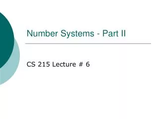 Number Systems - Part II