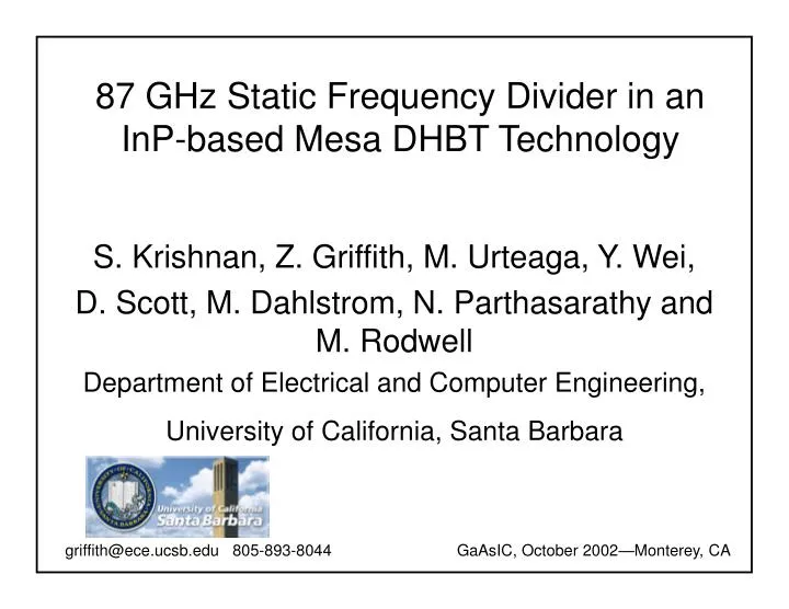 87 ghz static frequency divider in an inp based mesa dhbt technology