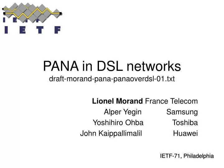 pana in dsl networks draft morand pana panaoverdsl 01 txt