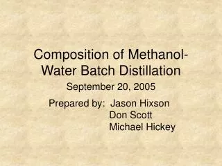 Composition of Methanol-Water Batch Distillation