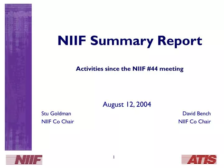 niif summary report activities since the niif 44 meeting