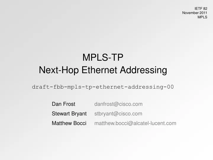 mpls tp next hop ethernet addressing draft fbb mpls tp ethernet addressing 00