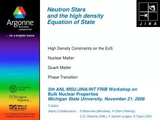 Neutron Stars and the high density Equation of State