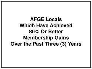 AFGE Locals Which Have Achieved 80% Or Better Membership Gains Over the Past Three (3) Years