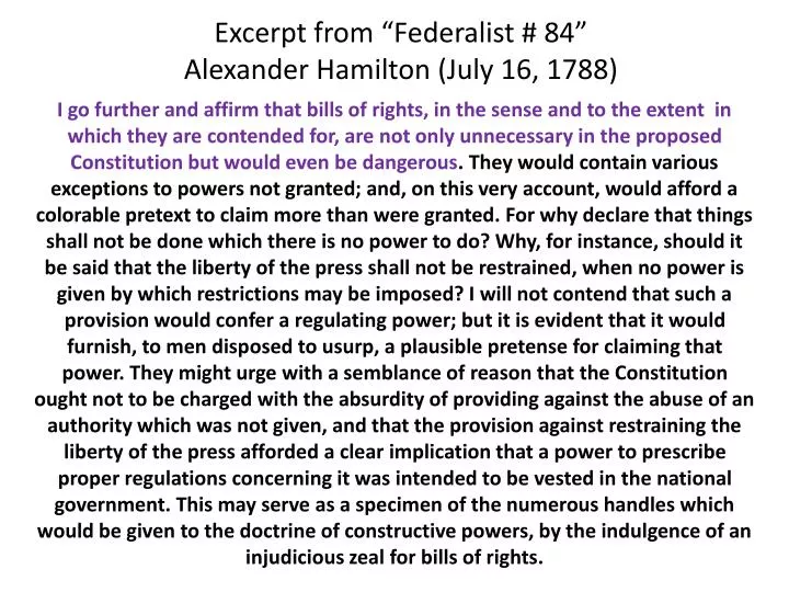 excerpt from federalist 84 alexander hamilton july 16 1788