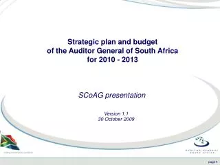 Strategic plan and budget of the Auditor General of South Africa for 2010 - 2013