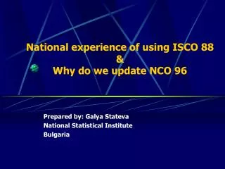 National experience of using ISCO 88 &amp; Why do we update NCO 96