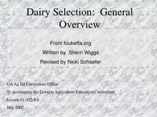 Dairy Selection: General Overview