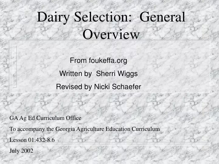 dairy selection general overview