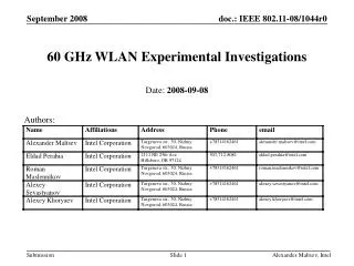 60 GHz WLAN Experimental Investigations