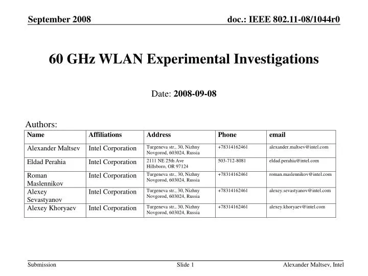 60 ghz wlan experimental investigations
