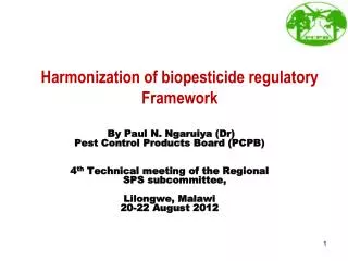 Harmonization of biopesticide regulatory Framework