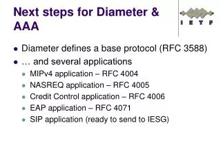 Next steps for Diameter &amp; AAA