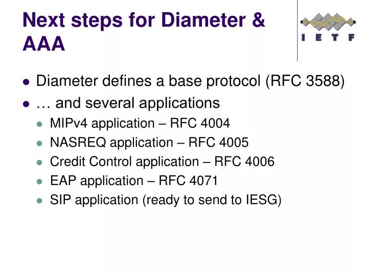 next steps for diameter aaa