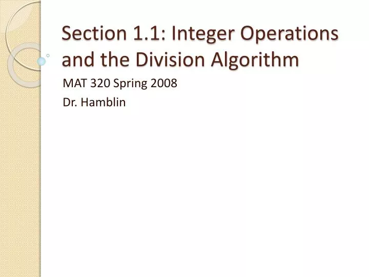 section 1 1 integer operations and the division algorithm