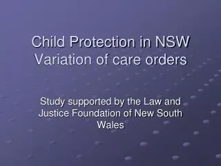 Child Protection in NSW Variation of care orders