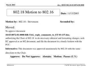 802.18 Motion to 802.16