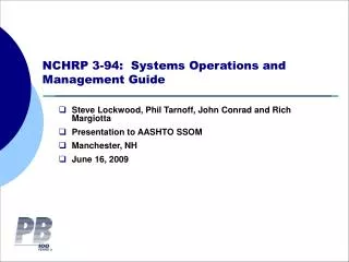 NCHRP 3-94: Systems Operations and Management Guide