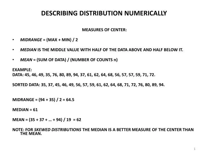 describing distribution numerically