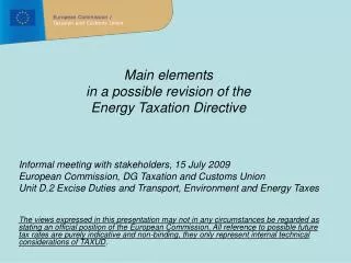 Main elements in a possible revision of the Energy Taxation Directive