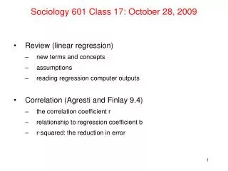 Sociology 601 Class 17: October 28, 2009