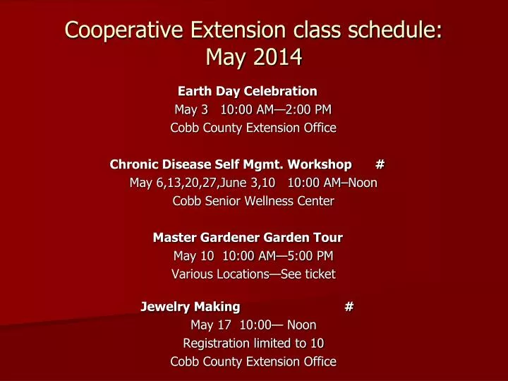 cooperative extension class schedule may 2014