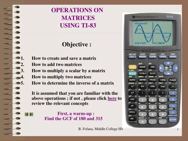 operations on matrices using ti 83