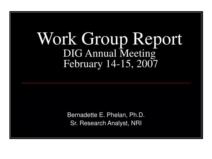 work group report dig annual meeting february 14 15 2007