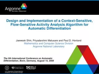 The 5th International Conference on Automatic Differentiation, Bonn, Germany, August 15, 2008