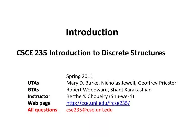 introduction csce 235 introduction to discrete structures