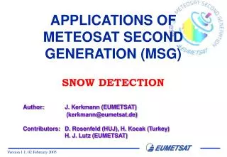 APPLICATIONS OF METEOSAT SECOND GENERATION (MSG)