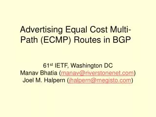 Advertising Equal Cost Multi-Path (ECMP) Routes in BGP