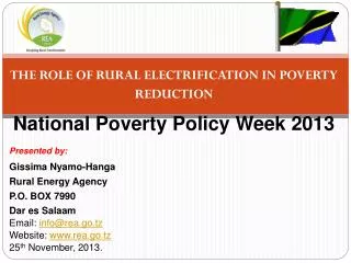 THE ROLE OF RURAL ELECTRIFICATION IN POVERTY REDUCTION