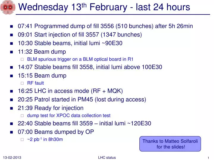 wednesday 13 th february last 24 hours