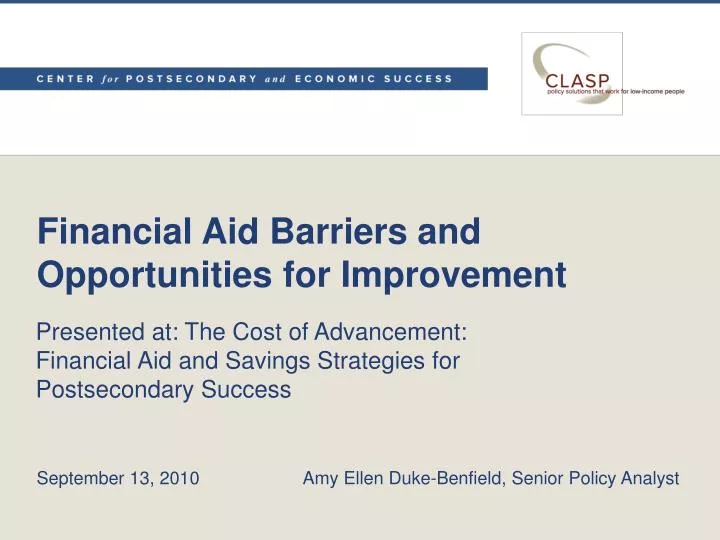 financial aid barriers and opportunities for improvement