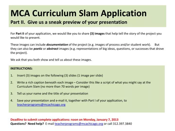 mca curriculum slam application part ii give us a sneak preview of your presentation