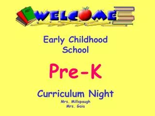 Early Childhood School Pre-K Curriculum Night Mrs. Millspaugh Mrs. Gaia