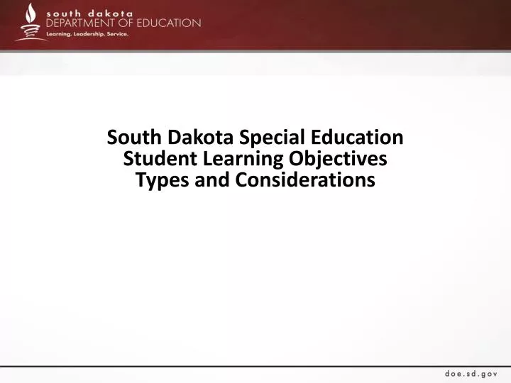 PPT South Dakota Special Education Student Learning Objectives Types