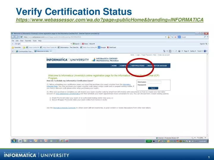 verify certification status https www webassessor com wa do page publichome branding informatica