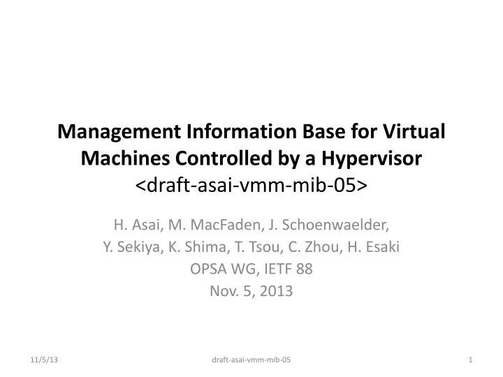 management information base for virtual machines controlled by a hypervisor draft asai vmm mib 05