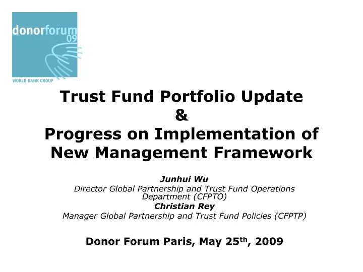 trust fund portfolio update progress on implementation of new management framework